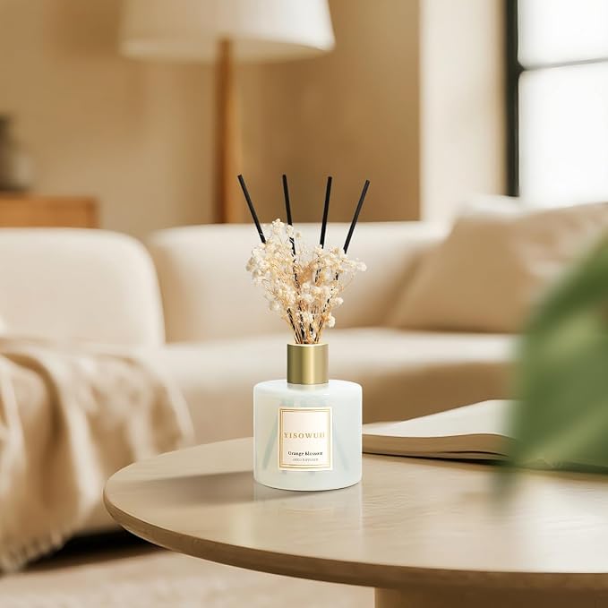 Diffusers for Home 6.76 fl oz（200ml）, YISOWUH Orange Blossom Reed Diffuser Set Oil Diffusers with 8 Reed Sticks, Long Lasting Fragrance for Bathroom Decor, Room Decor, Livingroom, Gifts