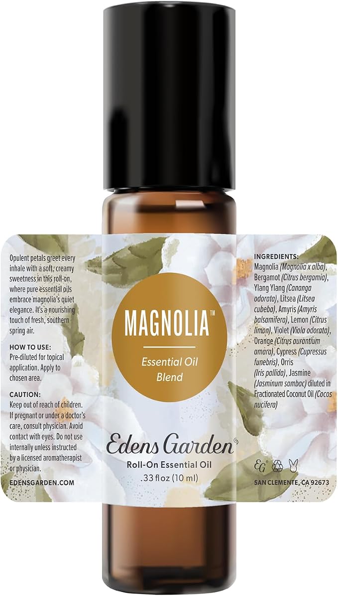 Edens Garden Magnolia Essential Oil Roll-On – Pre-Diluted Floral Blend, 100% Pure Aromatherapy & Natural Perfume, Skin Safe Travel Roll-On, 10 ml (.33 fl oz)
