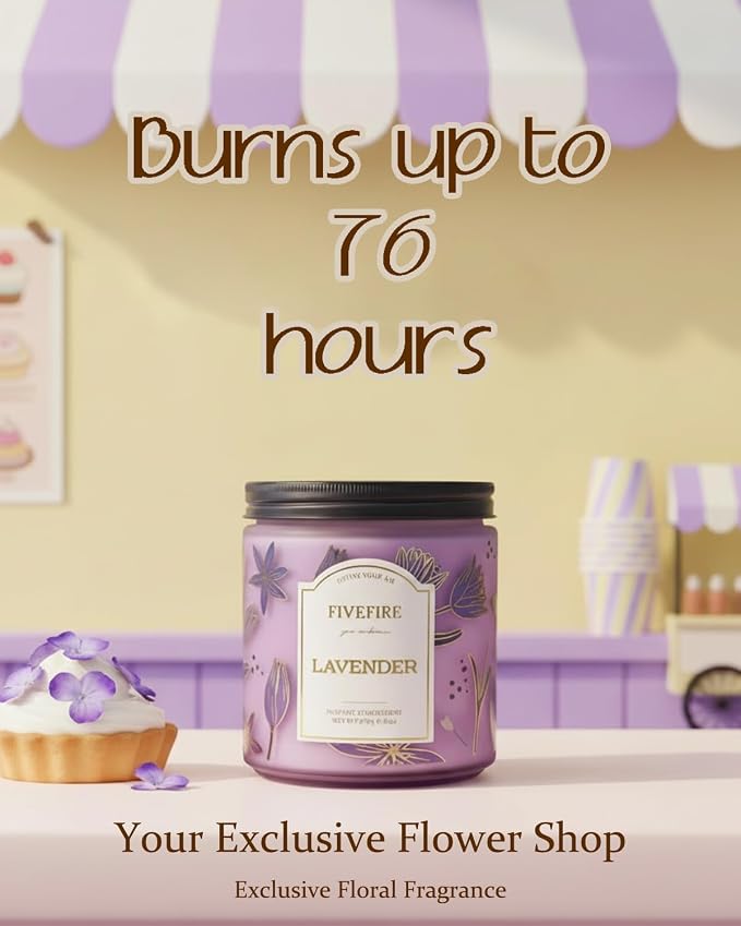 Lavender Scented Candles for Sleep, 13oz Natural Soy Wax 2-Wick Jar, Up to 76-Hour Clean Burn, Calming Sweet Lavender Home Fragrance, Gift for Women Men
