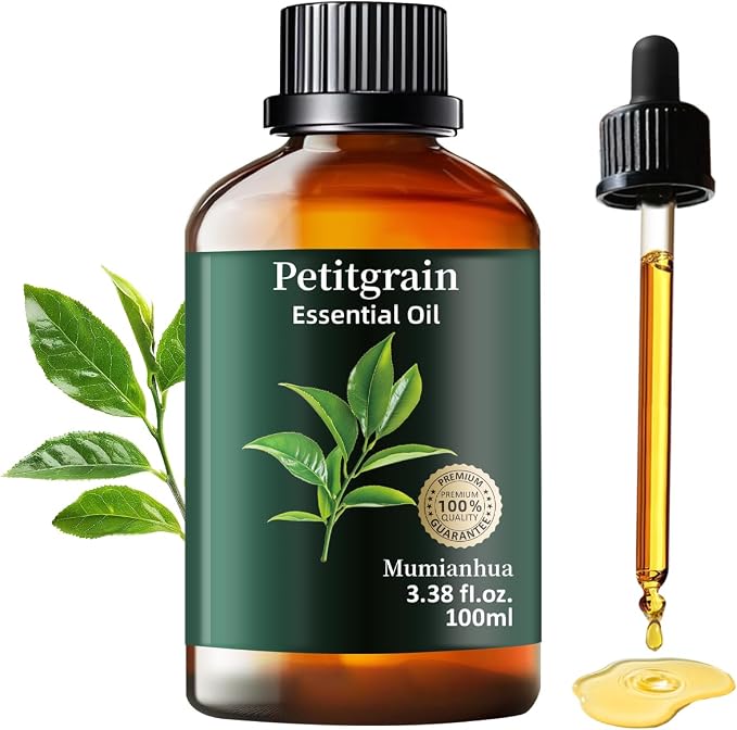 Petitgrain Essential Oil, Pure Mumianhua Natural Citrus‑Woody Aroma for Bedtime Serenity & Pillow Mist, Evening Wind‑Down, Diffuser, Skin, Hair, Candle Making – 3.38 Fl Oz