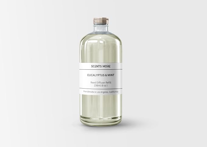 Reed Diffuser Refill | Eucalyptus & Mint Scented Reed Diffuser Oil | 8oz Aromatherapy Scent Reed Diffuser Refill Oil for Home Ambiance | Aromatherapy Fragrance Oils | Made in USA