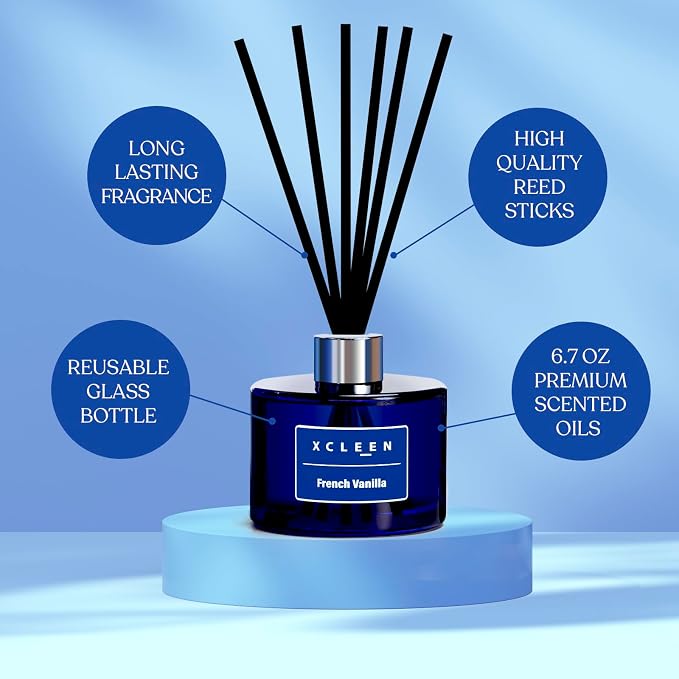 Xcleen Reed Diffuser Set, 6.7Oz French Vanilla Scented Oil Diffuser for Home & Office Decor, Air Freshener for Anyroom