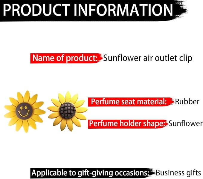 Sunflower Vent Clip Car Air Freshener, 2PCS Car Diffuser Air Conditioner Outlet Charms, Auto Air Vent Perfume Holder Cute Decoration, Automotive Trim Fragrance Gift Accessories for Women Girls
