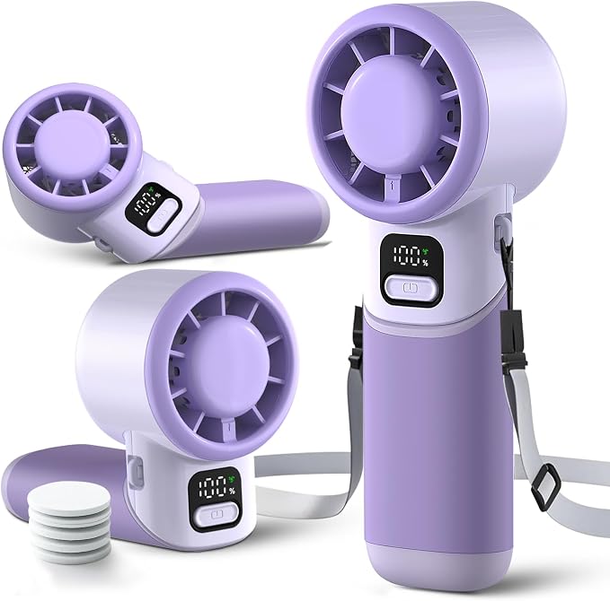 Portable Handheld Turbo Fan, 4000mAh Rechargeable Mini Personal Fan, 5 Speeds, USB-C 90° Adjustable Desk Fan with Aroma Diffuser, Up to 12H Cooling, Gifts for Women (Soft Lavender)