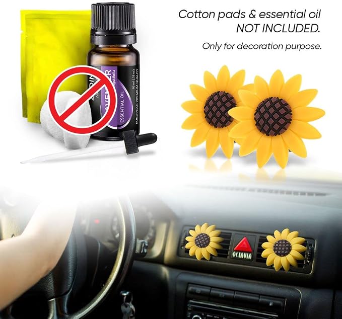6 Pieces Sunflower Air Vent Clip Car Air Freshener Sunflower Car Accessories Cute Car Air Freshener Sunflowers Gift Decorations Girasoles Car Clip Interior Air Vent Decorations