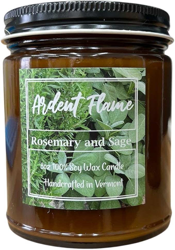 Candles | Rosemary and Sage | 100% Natural Soy Wax Candle for Home Decor | Highly Scented | Premium Fragrance | Handmade in Vermont, USA | 8 oz | Long Lasting | Gift for Women and Men