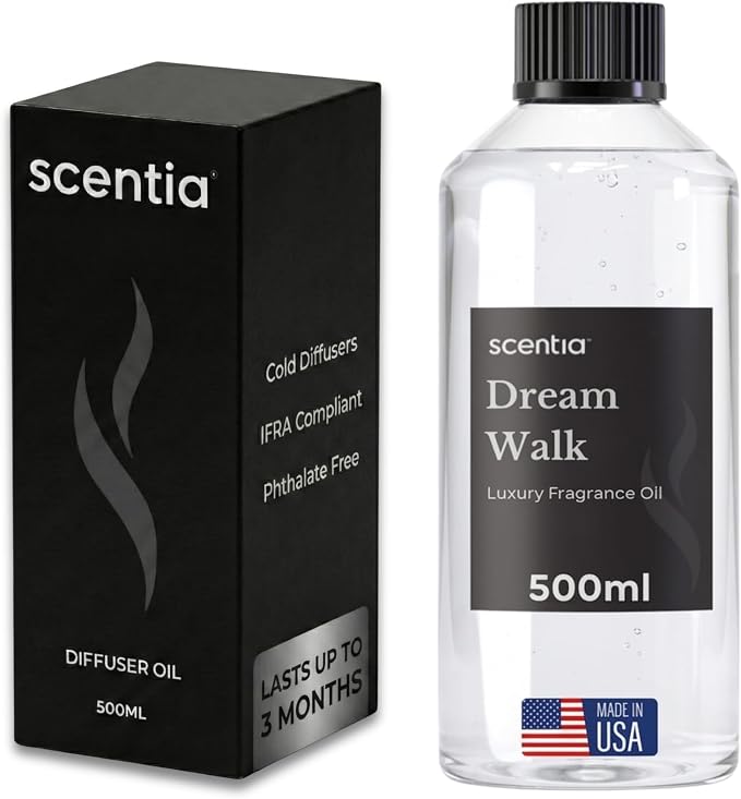 Scentia Dream Walk Diffuser Oil for HVAC Scent Machine – Hotel Fragrance Inspired by 5-Star Spa Resort – 500 mL – White Tea, Cedarwood & Amber Oil for Commercial & Cold Air Diffusers, Made in USA