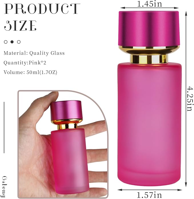 2pcs 50ml Glass Spray Bottle for Perfume,Refillable Travel Perfume Atomizer Bottles,Pink Portable Cologne Atomizer Empty Bottle.(Pink*2)