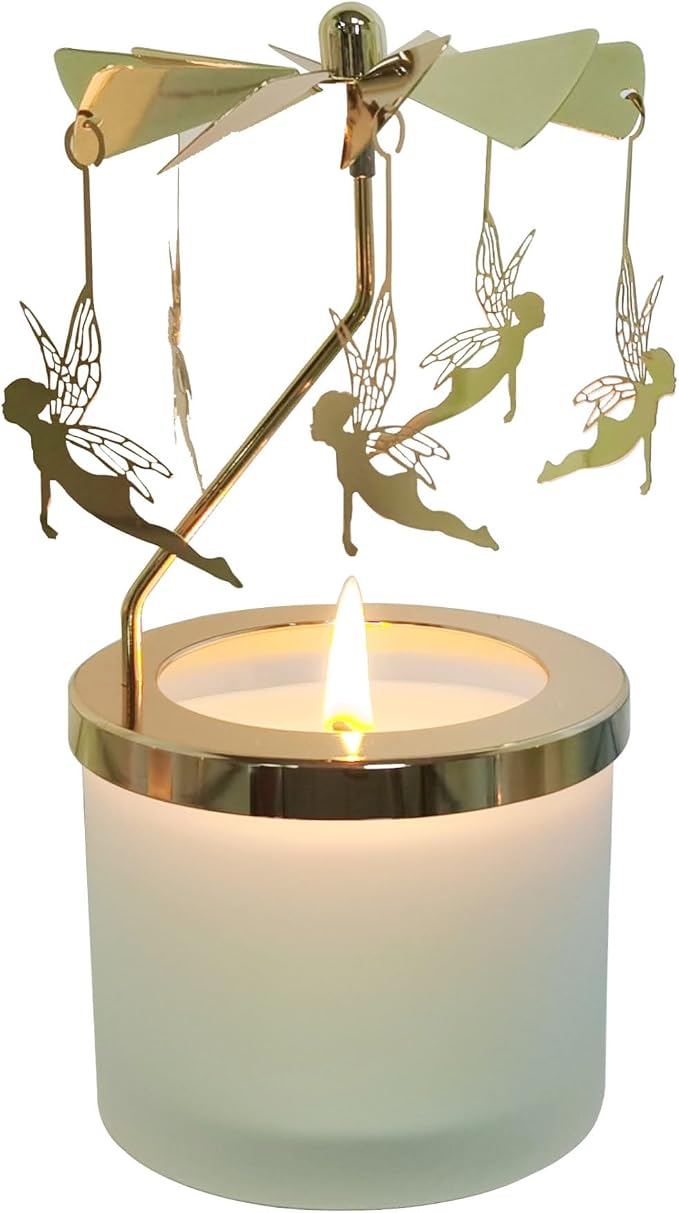 kingnero Lavender Scented Candle Carousel Rotary Candle Holder Spinning Tea Light Holder Birthday Gifts for Women, Mom, Wife, Girlfriend, Sister, Female Friends, (Golden Fairy)