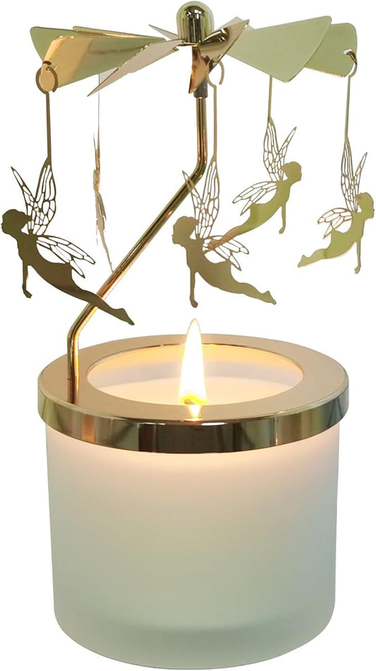 kingnero Lavender Scented Candle Carousel Rotary Candle Holder Spinning Tea Light Holder Birthday Gifts for Women, Mom, Wife, Girlfriend, Sister, Female Friends, (Golden Fairy)