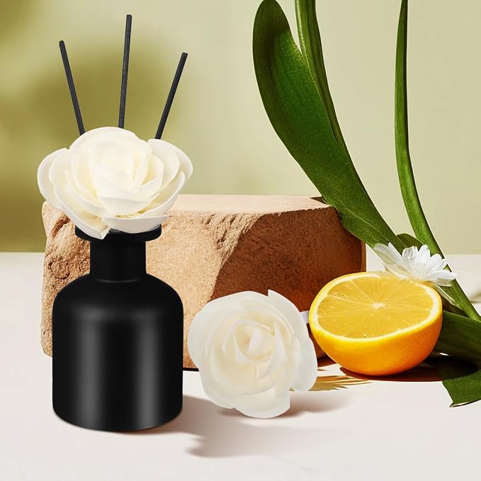 2pcs Camellia Flower Diffuser Sticks Natural Material Aromatherapy Reed Wood Flowers Fragrance Refills with Cotton Wick for Home and Office Decor