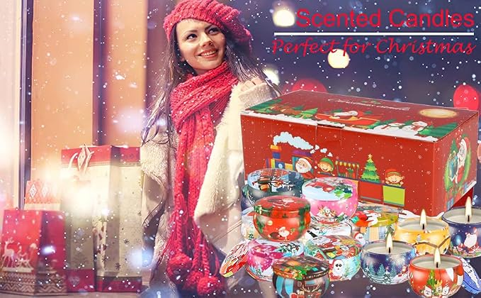 WPONSZU 16Pack Christmas Scented Candles, Gift Set 2.5oz Strong Fragrance Aromatherapy Candles,Portable Travel Tin Jar Candles Gifts for Home Scented Decoration Valentine'sDay