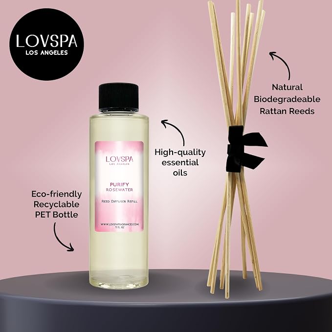 PURIFY Rosewater Diffuser Oil - Luxury Essential Oils for Diffuser Refill & Air Freshener Room Spray - Long-Lasting & Natural Home Fragrance, Scented Oil for Diffusers, USA Made, 4oz