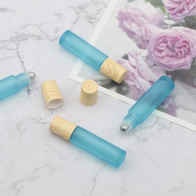 Kesell 10Pack Colour Essential Oil Roller Bottles 10ml, Refillable Glass Roll On Bottles with Plastic Lids Stainless Steel Ball for Aromatherapy Perfumes