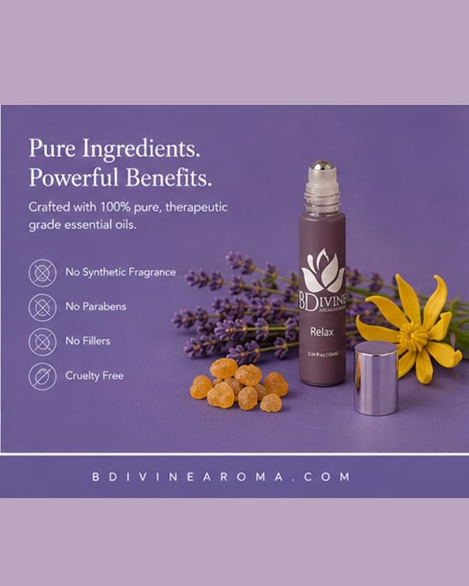 Essential Oil Roll-On – Natural Aromatherapy Blend in a Convenient Roller for Everyday Wellbeing (Relax)