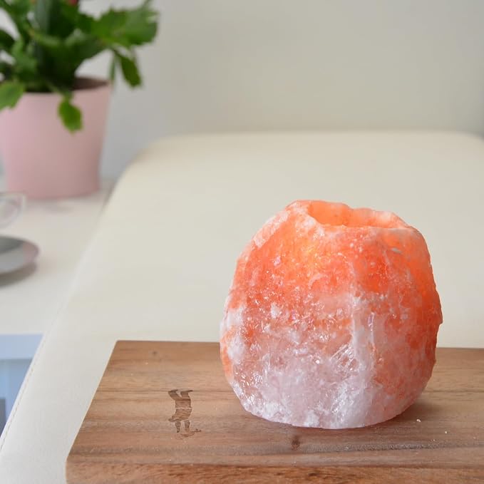 Zen'Light Himalayan Rock Salt Crystal Candle Holder - 1kg - Authentic Natural Himalayan Salt - Hand Carved - Amber Color - Tabletop - Multiple Occasions - General Use / Gifting