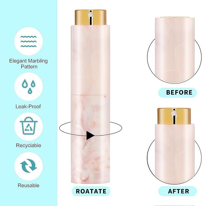 Vitog Refillable Travel Perfume Atomizer - Mini Spray Bottles with Marble Texture, Portable Cologne Dispenser for Women Men, Leak-Proof Empty Fragrance Decant Container for Travel and Daily Use 3PCS