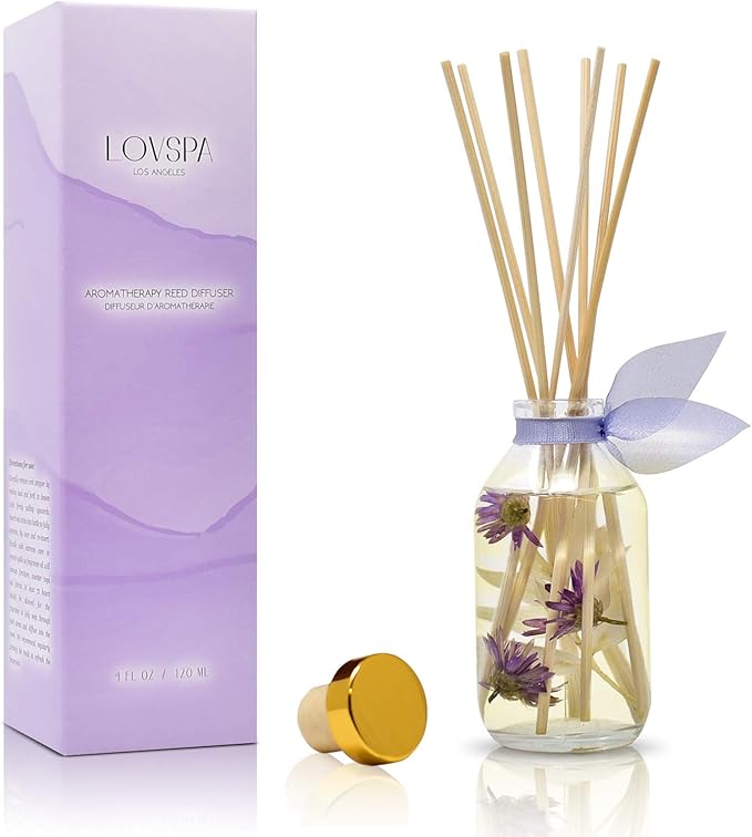 Lavender Vanilla Reed Diffuser Set, Guest Bathroom, Home Fragrance | Lavender and vanilla profile, decorative glass bottle, entryway, living room, home aroma