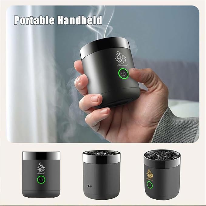 Luxury Electric Bakhoor Burner 2025 Portable USB Type-C Rechargeable Mini Incense Diffuser Arabic bakhoor Muslim Incense Holder for Car and Home,Mb2 Black