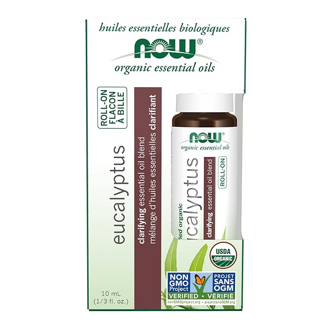 NOW Foods Essential Oils, Eucalyptus Roll-On, Certified Organic, Clarifying Blend, Steam Distilled, Topical Aromatherapy, 10-mL
