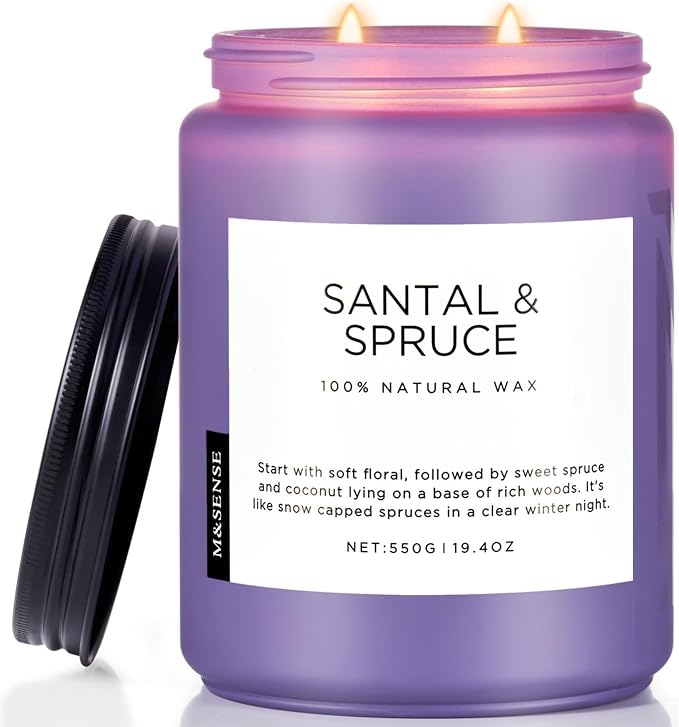 M&SENSE Santalwood Spruce Scented Candles for Home,19.4oz 110 Hour Slow Burning Aromatherapy Candle for Stress Relief Meditation Relaxing SPA Large Candle for Birthday Holiday Gifts