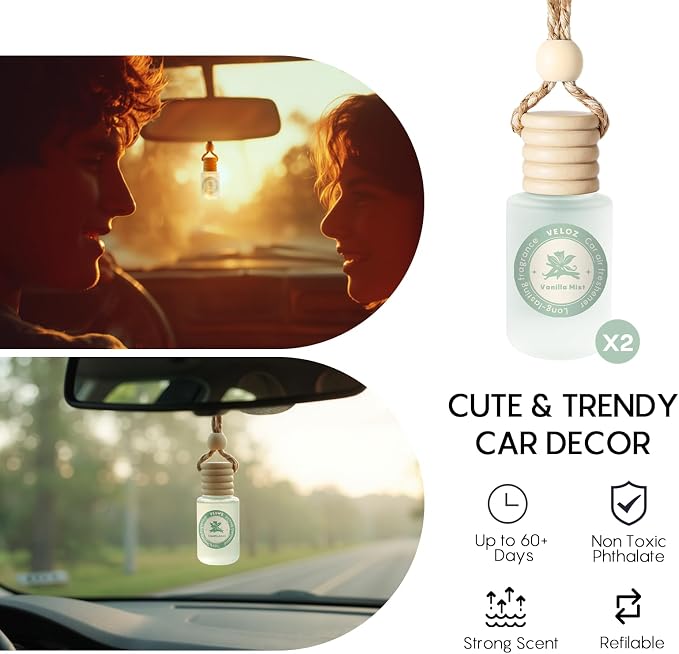 Car Air Freshener-Vanilla Mist Scent Car Fresheners Long Lasting Essential Oil Car Diffuser- Cute Car Accessories for Women Interior without Methyl Carbitol&Hexylene Glycol