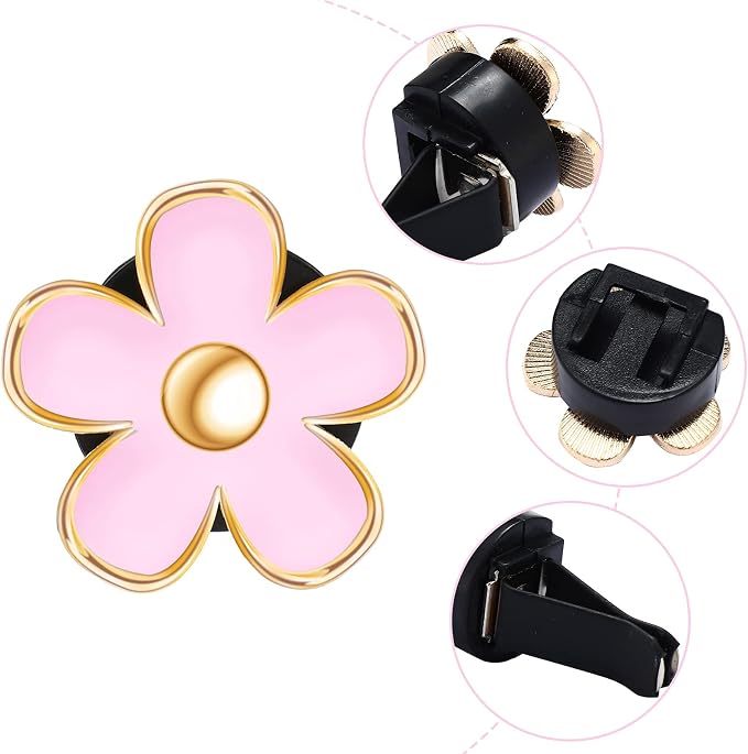 Frienda 6 Pcs Daisy Flower Air Vent Clip Accessories Air Conditioning Outlet Clip Car Air Freshener Dashboard Accessories Charm Car Inter Decor(3 cm, 3.3 cm,Pink)