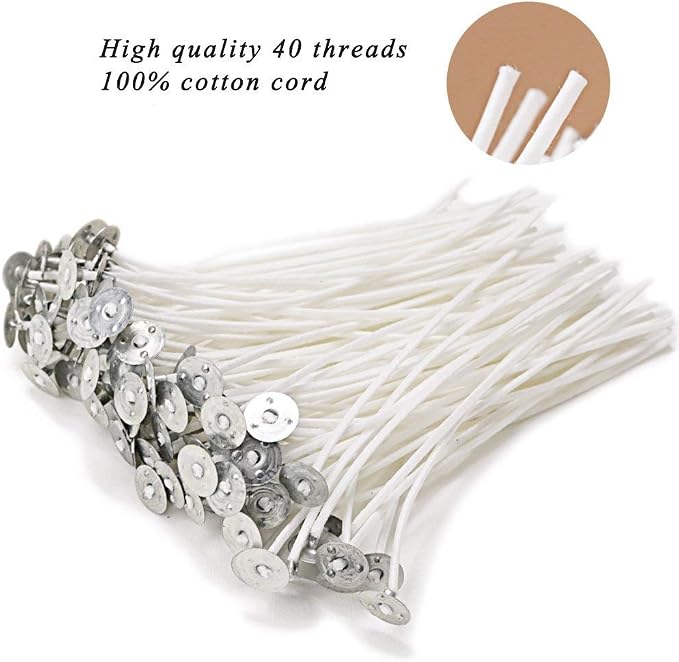 EricX Light 100 Piece Natural Candle Wick, Low Smoke 6" Pre-Waxed & 100% Natural Cotton Core,For Candle Making,Candle DIY
