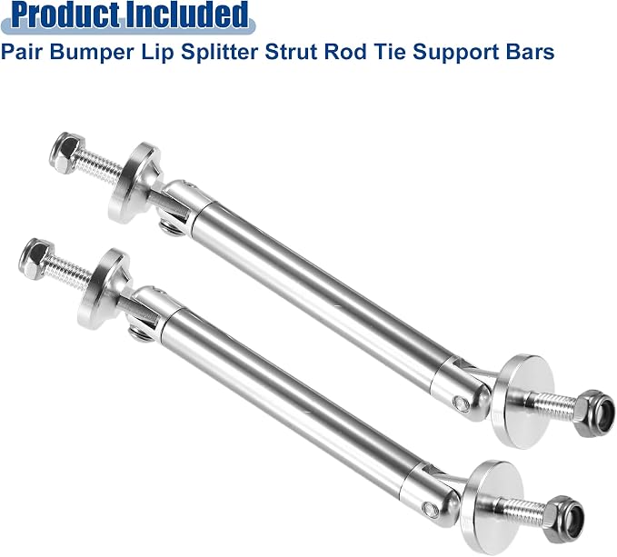 ACROPIX Universal 3"-4" Adjustable Aluminum Alloy 75mm Front Bumper Lip Splitter Diffuser Strut Rod Tie Bars Splitter Support Rods Silver Tone - Pack of 2