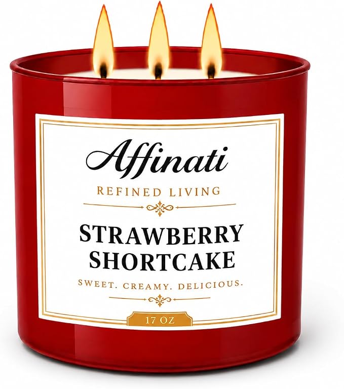 Affinati Strawberry Shortcake 3-Wick Candle – Large Soy Blend Candle, Strong Scent Throw Sweet Fruit Dessert Gourmand Bakery Candle, Premium Home Fragrance Gift