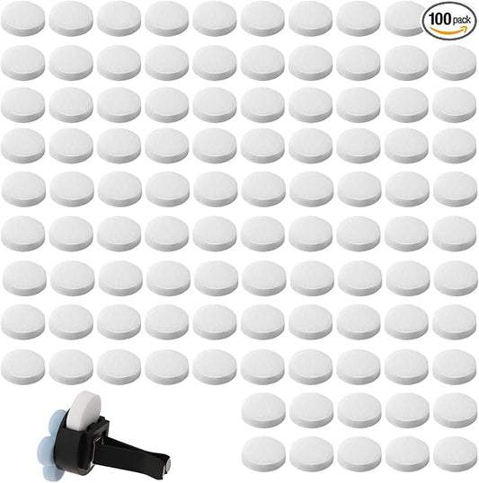 100 PCS Car Air Freshener Refill Felt Pads - 17 mm Unscented Essential Oil Perfume Refill Pads, Air Freshener Replacement Pad, Universal Essential Oil Diffuser Pad for Vent Clips, Home, Car Use