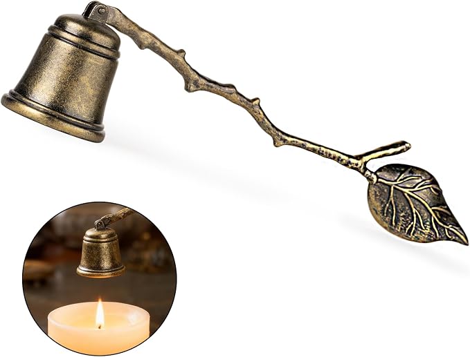 Vintage Leaf Candle Snuffer, Antique Gold Resin, 7.87 Inch Handle with 1.38 Inch Bell, Elegant Home Decor