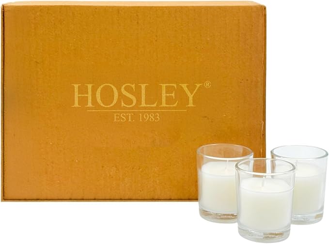 Hosley Set of 12 White Unscented Votive Candles in Clear Glass Holders - Hand Poured Soy Wax, 10-12 Hour Burn Time for Weddings & Home Decor