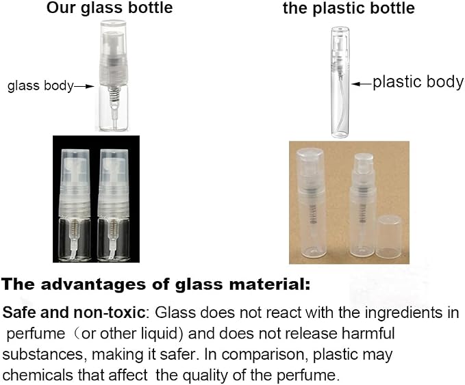 Elfenstall- 50PCS Clear Fine Mist Sample Vial Small 2ML Protable Refill Glass Atomizer Spray Perfume Bottle Hydrating Empty Bottle for Travel Makeup Party Free 5PCS Pipette Dropper
