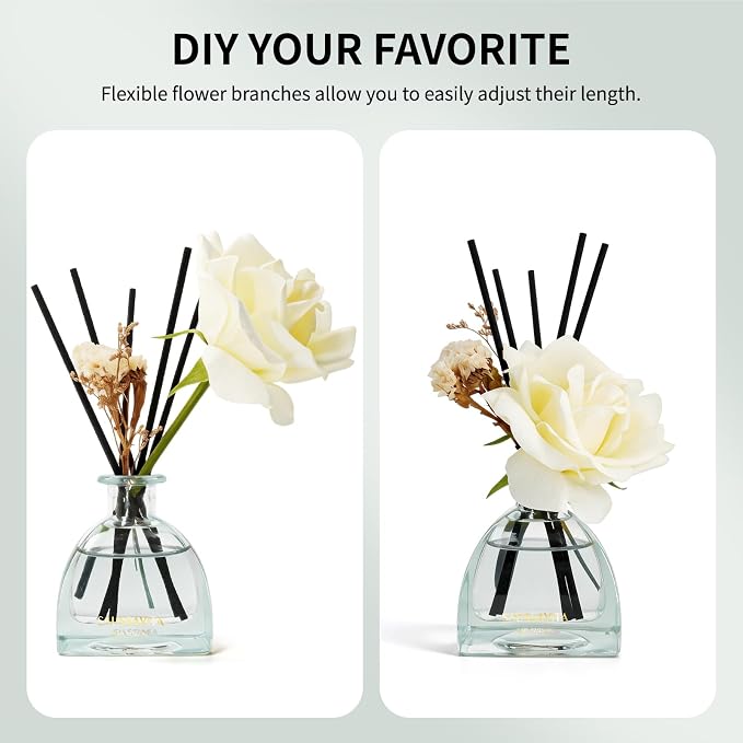 Reed Diffusers Set Flower Scented Diffuser for 140 Days, Flower Diffuser 8.5 fl oz with Dried Flowers and Decorative Rose, Long Lasting Home Fragrance with 10 Sticks for Bathroom, Shelf, Office Decor