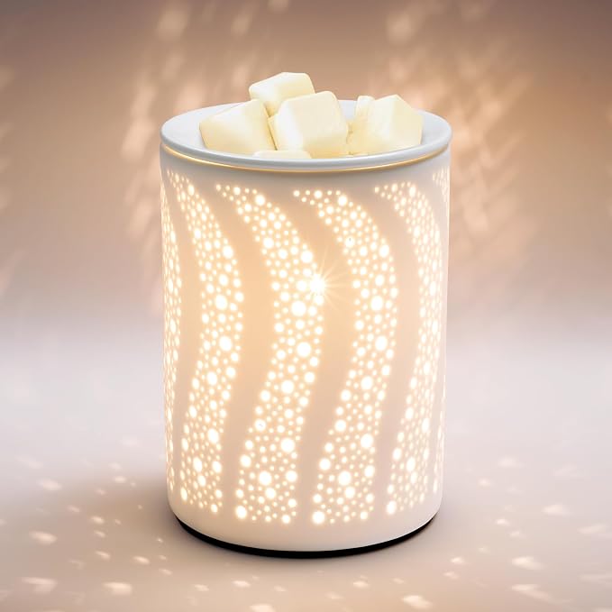 Porcelain Essential Oil Burner Curve Graphic Design Aromatherapy, Electric Candle Scented Wax Cubes Melt Warmer, Flameless