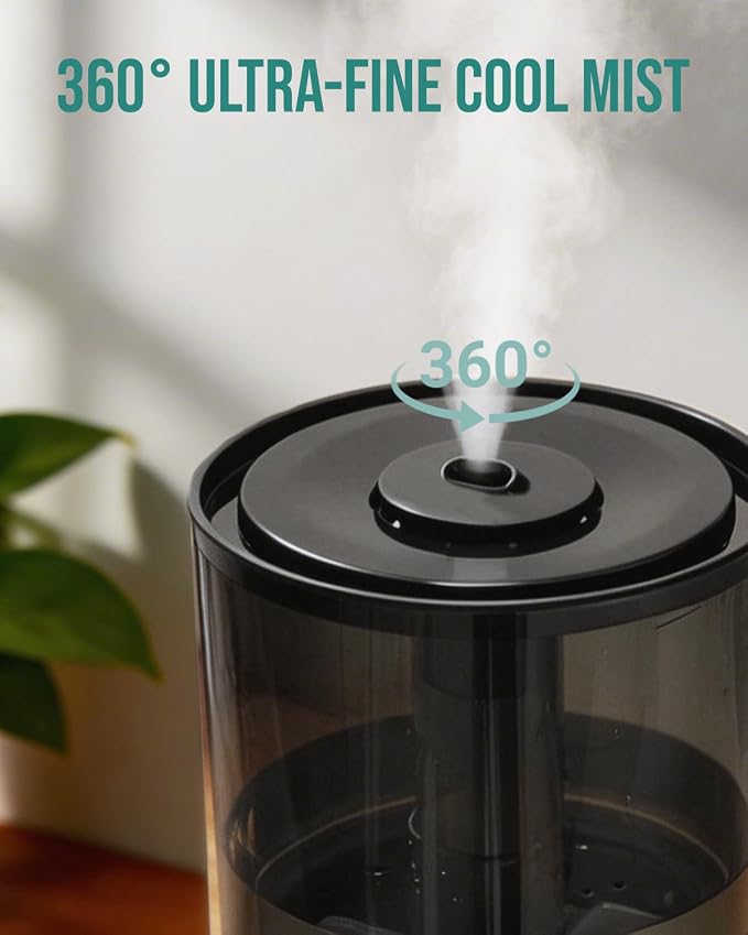 YOKEKON Humidifiers for Bedroom,1.06Gal(4L) Dishwasher Safe Design Easy to Clean,Top Fill,Night Light,Aroma Diffuser,Humidity Control,12H Timer,Sleep Mode,3 Level Mist,360° Nozzle,Home,Nursery,Black