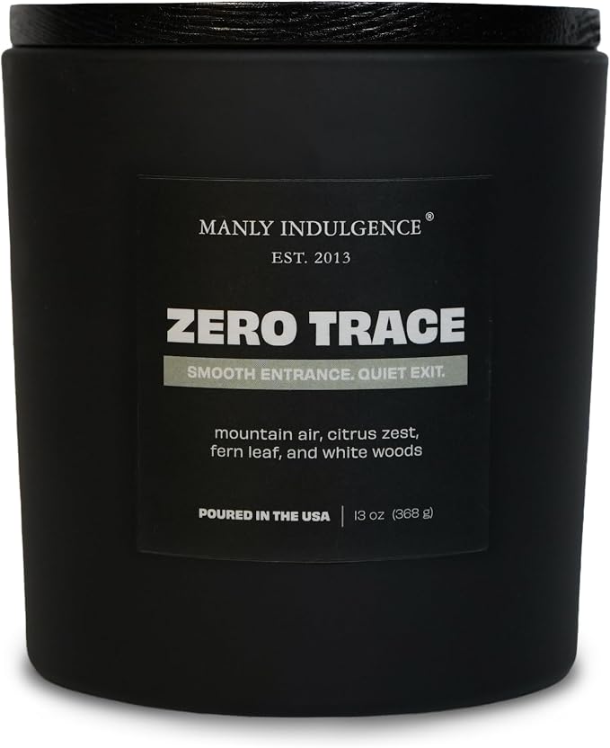 Manly Indulgence Zero Trace Scented Candle, 2 Wick, 13 oz, Premium Soy Blend Wax, Candles for Home Scented - Made in The USA
