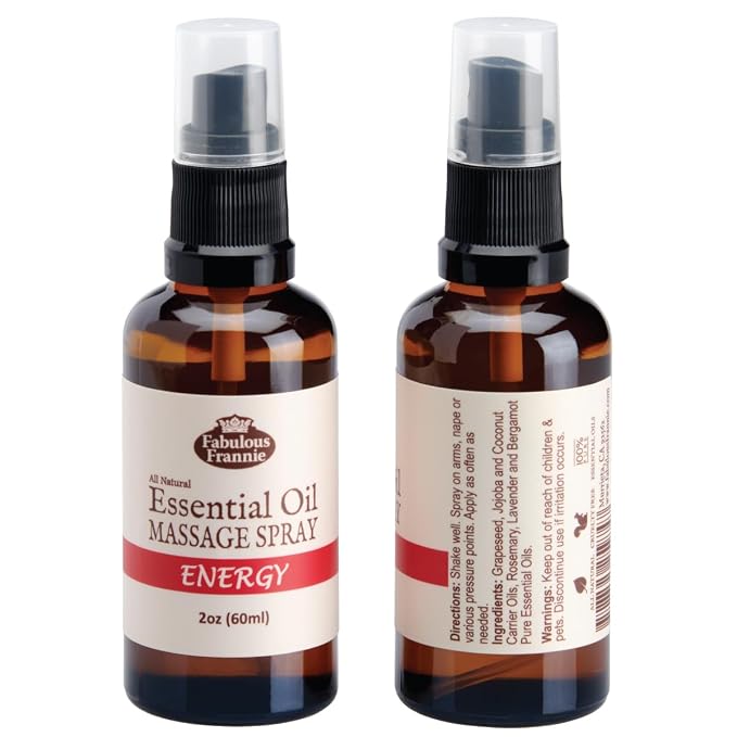 Fabulous Frannie Energy Healthy Massage Spritz Made with Carrier Oils and Bergamot and Rosemary Essential Oils 2oz