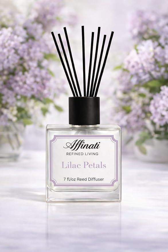 Affinati Lilac Petals Reed Diffuser – 7.0 fl oz Home Fragrance Diffuser with 8 Reeds – Long Lasting Flame Free Room Fragrance for Bedroom, Bathroom, Office & Living Room