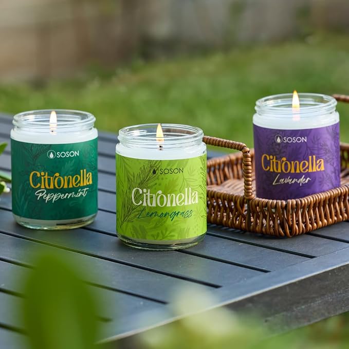 Simply Soson Citronella Peppermint 9oz Scented Candle Fresh Mint Aromatherapy Candle for Indoor & Outdoor Use, Summer Home Fragrance