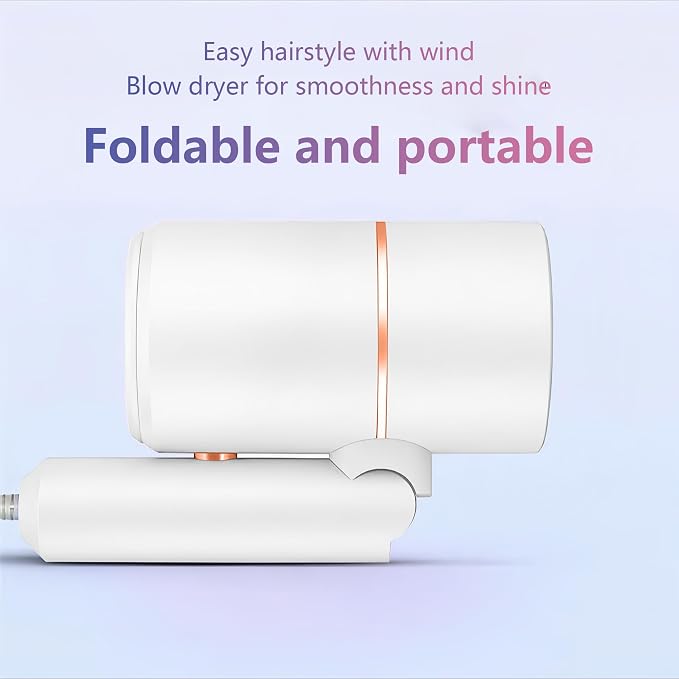 Foldable Ionic Hair Dryer with Diffuser, 800W Fast Drying Blow Dryer, 38000 RPM, Lightweight, Pink Blue, for Home & Travel (White)