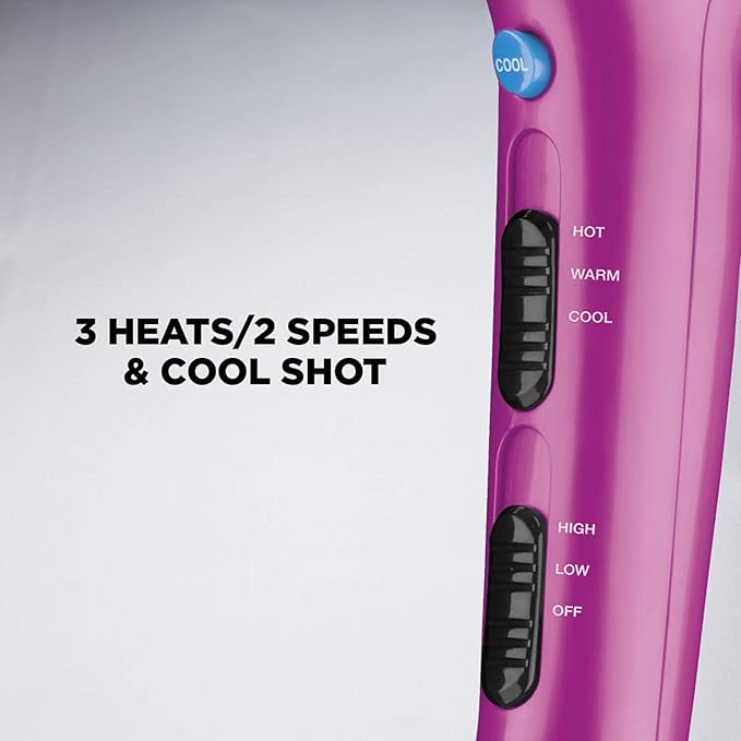 Conair HairDryer with Retractable Cord, 1875W Blow Dryer, 3 Heat Settings, 2 Speeds, BlowDryer with Diffuser and Concentrator Attachments, Ionic + Tourmaline Technology, Pink (Pack of 4)