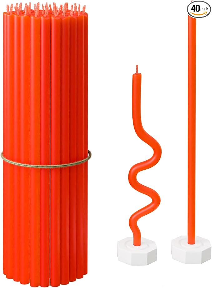 BlueBee Pure Beeswax Candles Bulk for Home - 40pcs Tall Thin Taper Candles + 2 Holders, Honey Scent, Smokeless, Long-Burn, All Natural for Church Prayer, Hanukkah, Birthday Cake, Christmas Advent