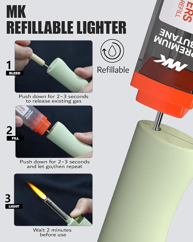 MK Candle Lighter, Butane Refillable Wind-Resistant Flame, 4-Pack for BBQ, Camping, Outdoor Use (Pastel-4PC)