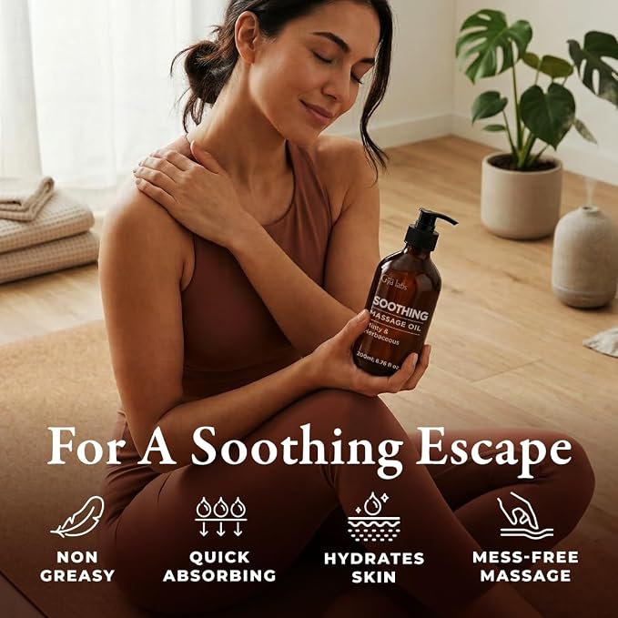 Gya Labs Soothing Massage Oil - 6.76 Fl Oz - Eases Tension and Comforts Tired Muscles for Relaxation, Soothing Massage Oil Hydrates Skin - Non-Greasy Formula, Non-GMO and Cruelty-Free
