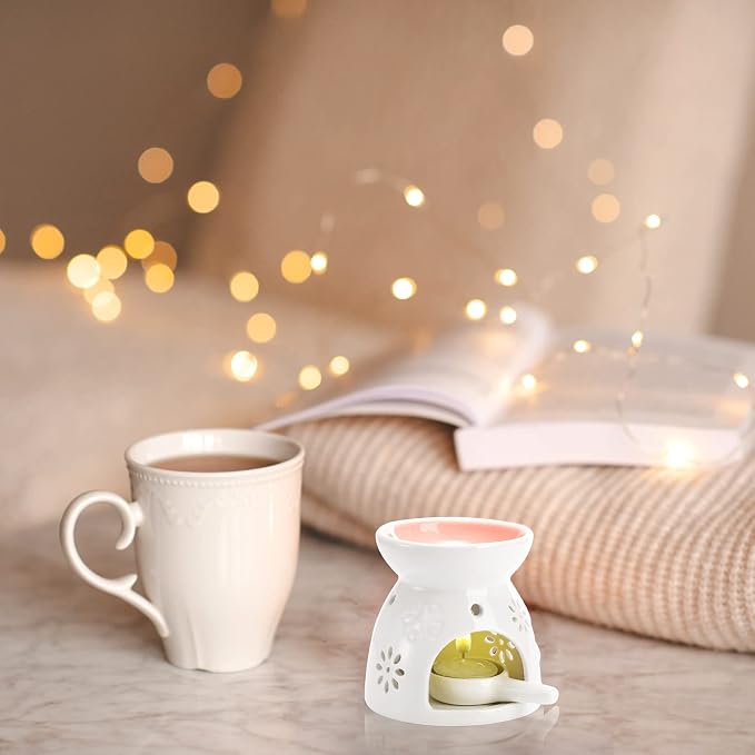 Yesland 3 Pack Ceramic Essential Oil Burner, Wax Melt Burners with Spoon Colored Tealight Candle Holder, Aromatherapy Aroma Burner for Home, Bedroom Decor, Christmas, Birthday, Wedding Gift