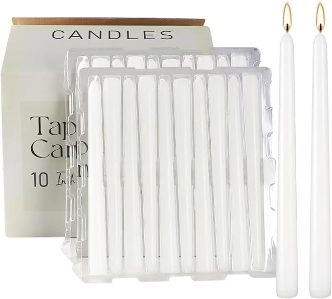 YOROXRG 100Pack White Taper Candles, 7-8 Hours Burn Time, Unscented, Smokeless and Dripless, 0.75 x 10 Inch Dinner Candle Set for Household, Wedding, Party and Home Décor Candlesticks