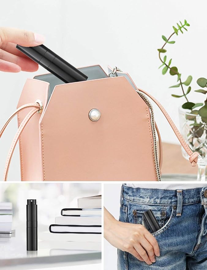 LISAPACK 8ML Atomizer Perfume Spray Bottle for Travel, Empty Refillable Cologne Dispenser, Portable Sprayer for Men and Women (Gloss Black)