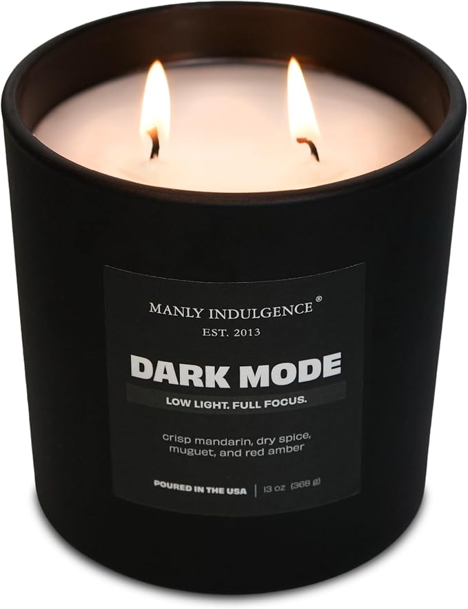 Manly Indulgence Dark Mode Scented Candle, 2 Wick, 13 oz, Premium Soy Blend Wax, Candles for Home Scented - Made in The USA